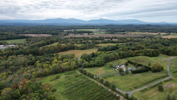 The Catskills viewed from above Rose Hill Farm in Red Hook